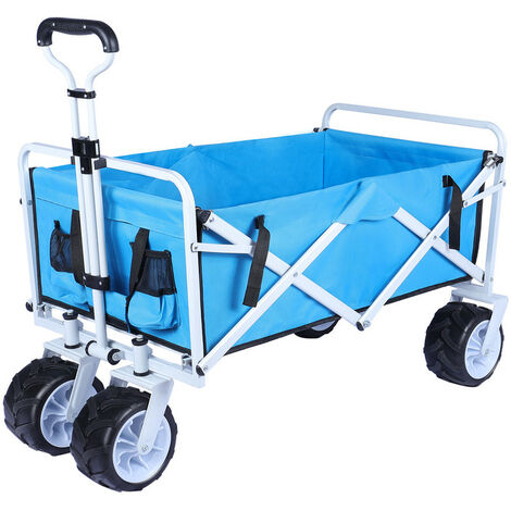 Chariot de Jardin Pliable avec 4 Roues Transport Charge 150 Kg Chariot Pliant de Plage Chariot à Main de Transport
