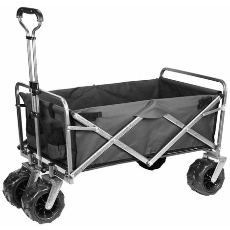 Chariot de Jardin Pliable avec 4 Roues Transport Charge 150 Kg Chariot Pliant de Plage Chariot à Main de Transport