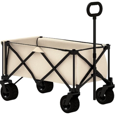 Chariot de jardin pliable, capacité de charge 100 kg, avec bâche amovible, 90 x 48 x 92 cm, beige