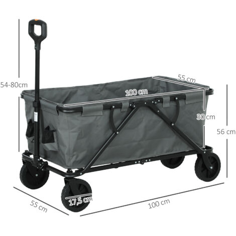 Chariot de jardin pliable, capacité de charge 120 kg, avec bâche amovible, 160 litres, gris foncé