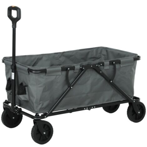 Chariot de jardin pliable, capacité de charge 120 kg, avec bâche amovible, 160 litres, gris foncé