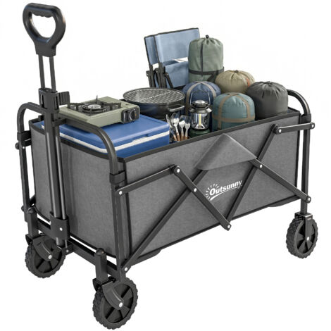 Chariot de jardin pliable tout-terrain 66L, capacité 68 kg, poignée ajustable, gris 81x45x89 cm