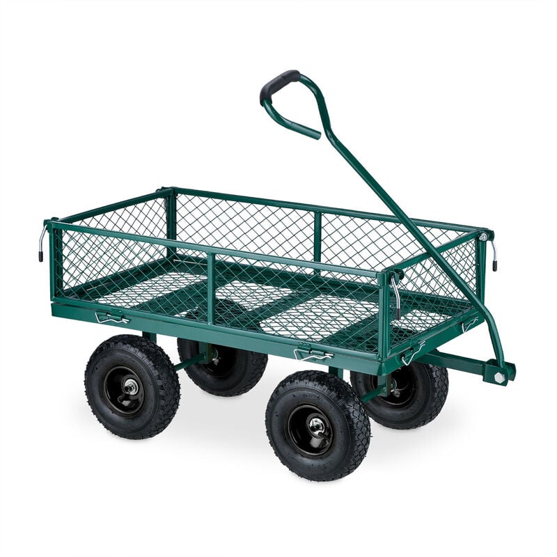 Relaxdays - Chariot de jardin pratique, roues pneumatiques, parties latérales pliables, charge max. 200 kg, vert