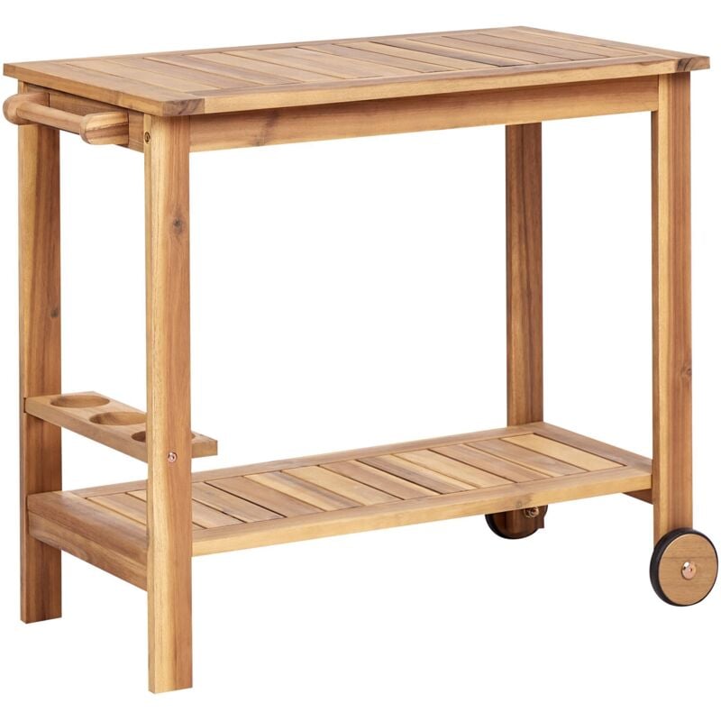 Chariot de Jardin Rustique en Bois d'Acacia sur Roulettes 47 x 90 x 74 cm Bois Clair Sassari ii