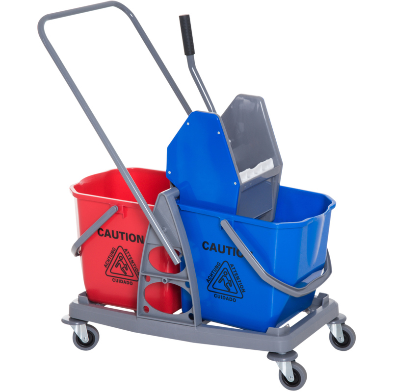 Chariot de lavage chariot de nettoyage professionnel presse à mâchoire 2 seaux 25 l 73L x 45l x 92H cm plastique gris bleu rouge - Gris - Homcom