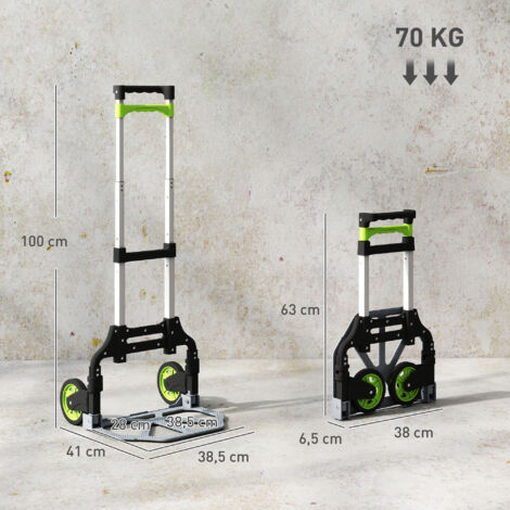 Chariot de manutention pliable en aluminium avec poignée télescopique, hauteur réglable jusqu'à 100 cm