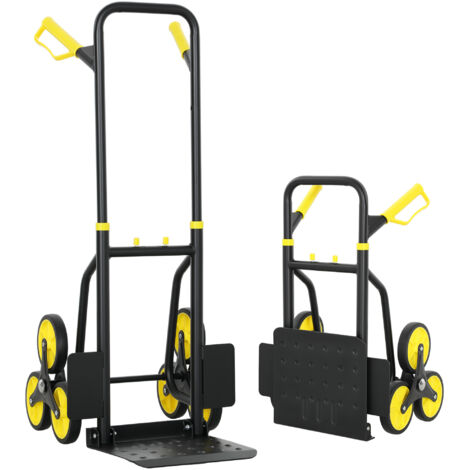 Chariot de manutention pliable pour escalier, 120 kg, 6 roues, en acier avec cordes télescopiques, 44 x 38 x 106,5 cm, jaune