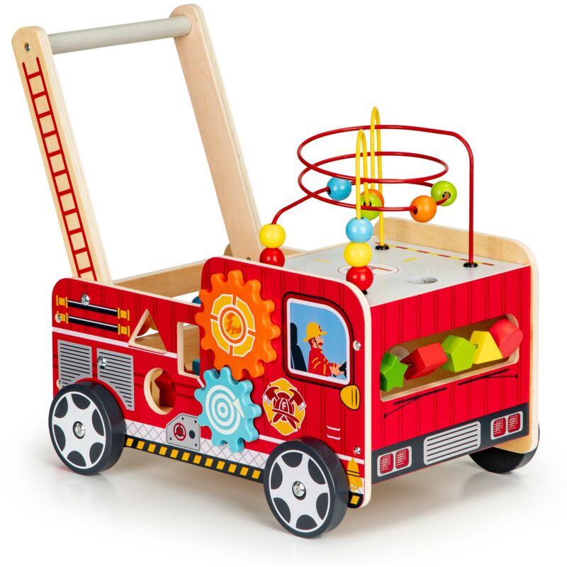 Viking Choice - Chariot de marche - camion de pompiers - en bois - 46 x 28 x 41,5 cm - rouge