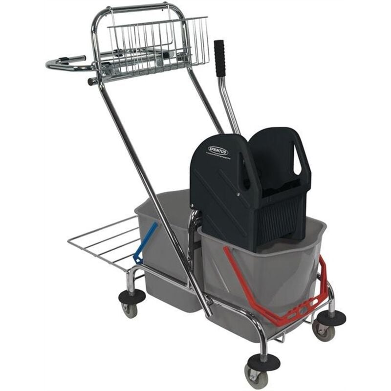 Chariot de nettoyage Sprintus Seau 2 x 17 l, presse, panier de rangement - 301081