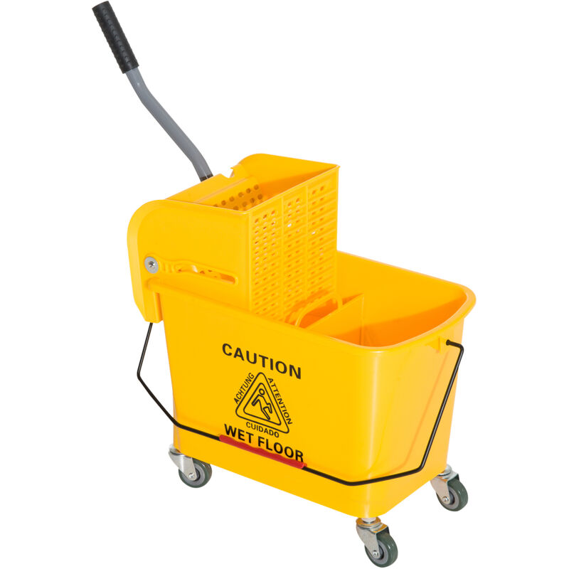Homcom - Chariot de nettoyage lavage seau de ménage 20 l avec essoreur et séparateur eau sale propre jaune 60L x 27l x 71H cm - Jaune