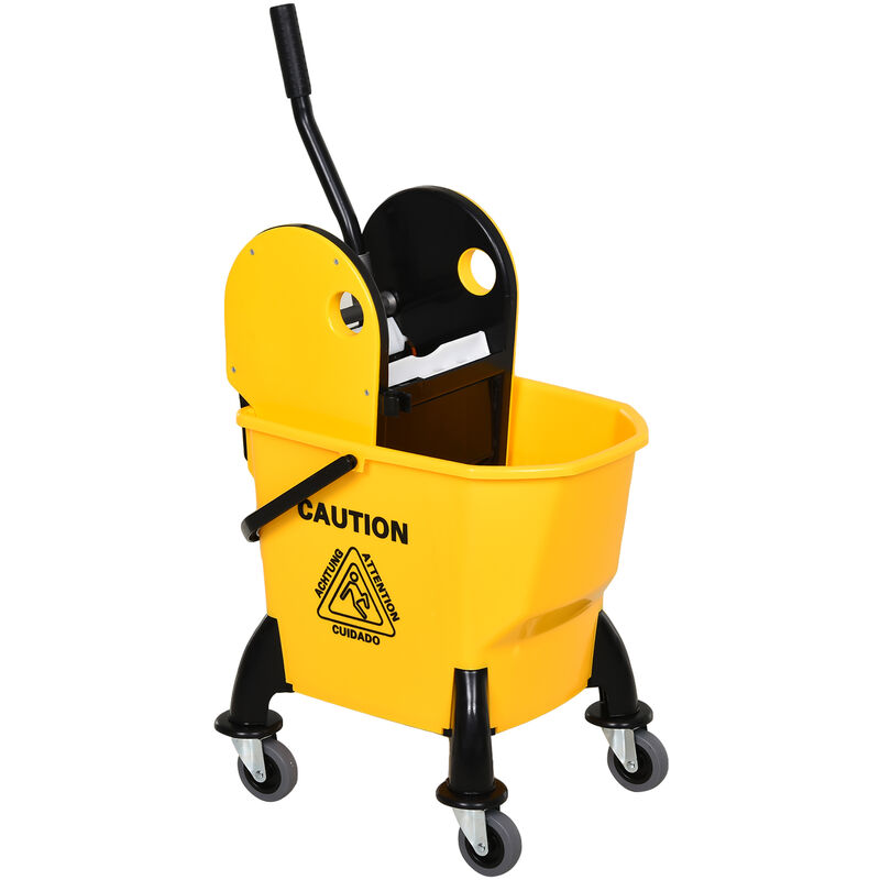 Chariot de nettoyage lavage seau de ménage 26L avec essoreur - 4 roulettes, poignées - métal pp jaune noir - Jaune