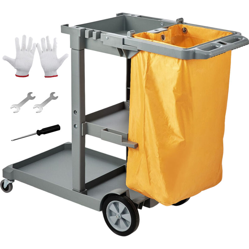 Mophorn - Chariot de nettoyage chariot de conciergerie commercial à 3 étagères, capacité de 200 lb, chariot de ménage en plastique avec sac en pvc de