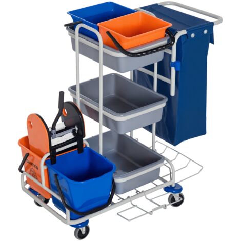 Chariot de nettoyage multifonction professionnel avec roues à 4 seaux Sac en toile 118 × 73 × 103 cm