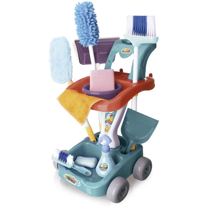 Robincool - Chariot de Nettoyage pour Enfants Cleaning Play Set 32x32x50 cm avec Roues et 11 Accessoires Inclus