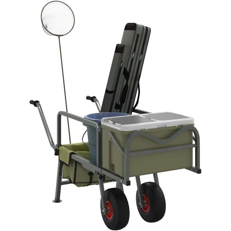 Vidaxl - Chariot de pêche vert avec 2 roues acier enduit de poudre
