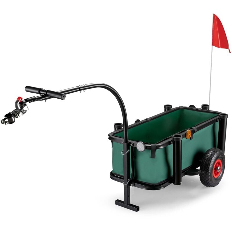 Chariot de pêche Vert Noir 1600 x 500 x 800 mm Charge 50 kg Remorque de Vélo Diable Transport Matériel de Pêche Charrette de manutention Activités
