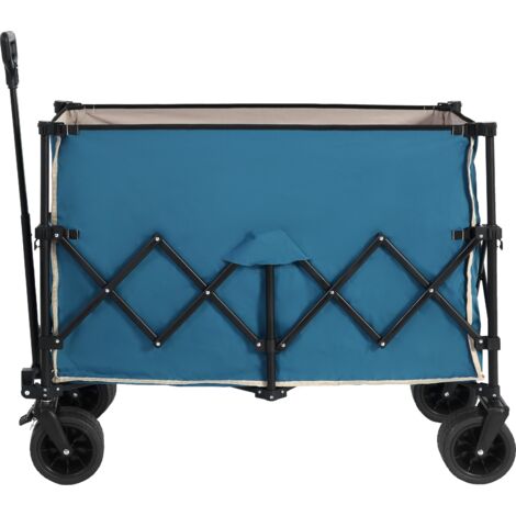 Chariot de plage pliable 100 kg avec grandes roues, robuste et utilitaire, pour jardin ou plage. Bleu.