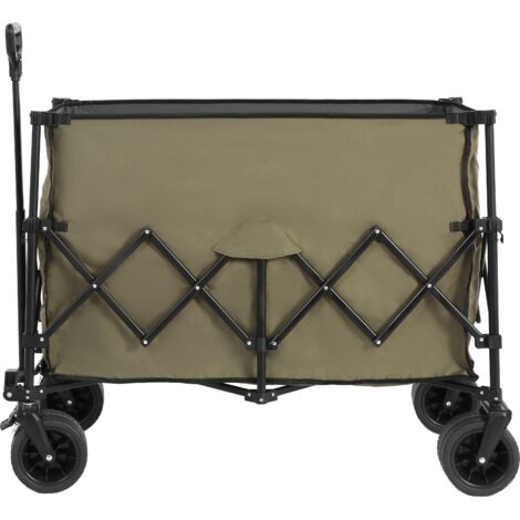 Chariot de plage pliable 100 kg avec grandes roues, robuste et utilitaire, pour jardin ou plage. Vert armée.