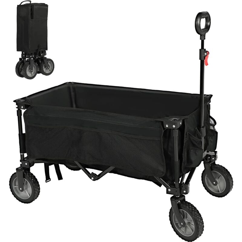 Chariot de Plage Pliable, Chariot de Transport à roulettes Tout Terrain Poignée Réglable Charrette pour Extérieur Camping Pique-Nique BBQ Match