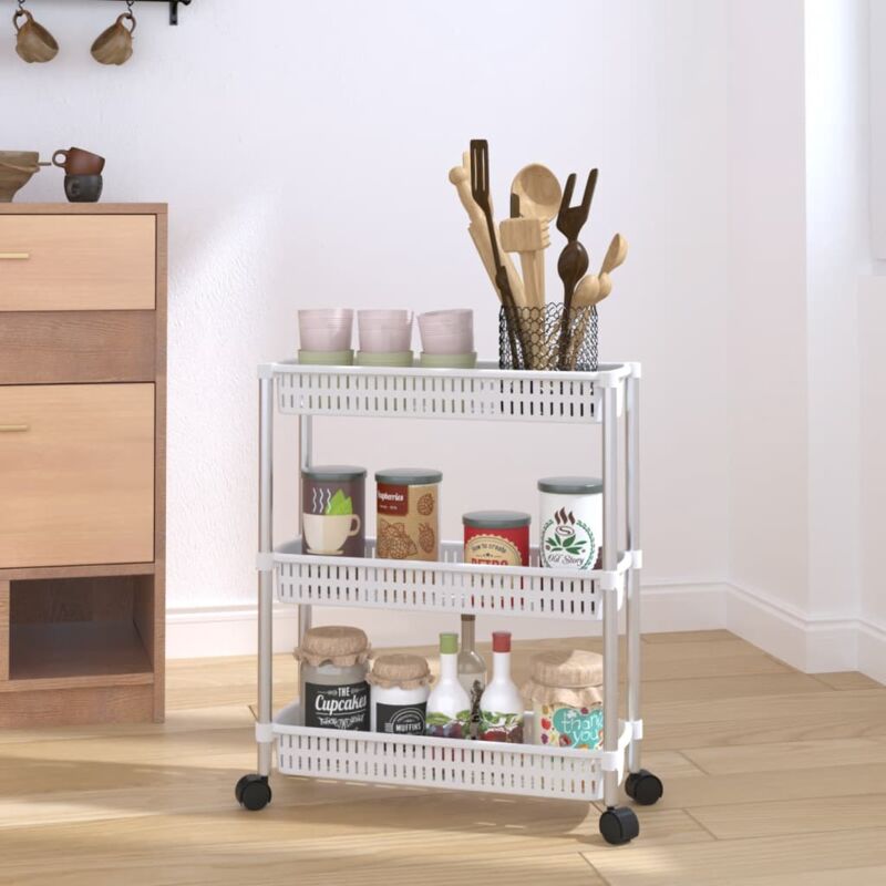 Chariot de rangement à 3 niveaux Argenté et blanc Aluminium CFW96469