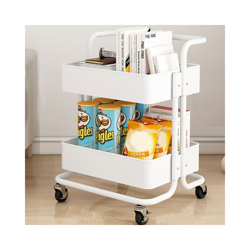 Rapanda - Chariot de rangement à roulettes à 2 niveaux, roulettes pour bureau, cuisine, salle de bain, salon, blanc