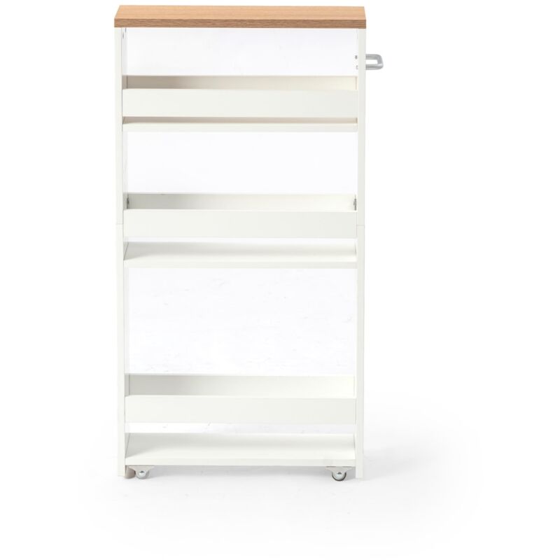 Chariot de Rangement à roulettes Mince sur 3 Niveaux, Étagère Roulante, Chambre, Cuisine, Bureau, Rangement Salle de Bain, 40 x 14 x 80 cm, Blanc