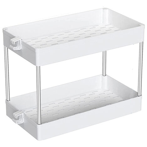 Chariot de rangement à roulettes utilitaire à 2 niveaux Chariot de rangement peu encombrant avec roue pour salle de bain, cuisine, salon, bureau, buanderie (blanc)