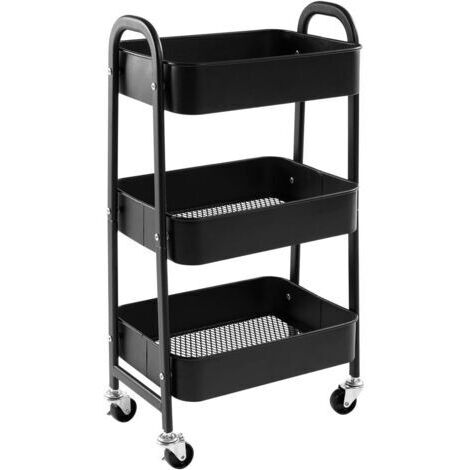Chariot de Rangement Chariot de Service en Métal à 3 Niveaux, Chariot de Rangement pour Chariot avec Roues pour Bureau de Salle de Bains de Maquillage de Cuisine, Noir