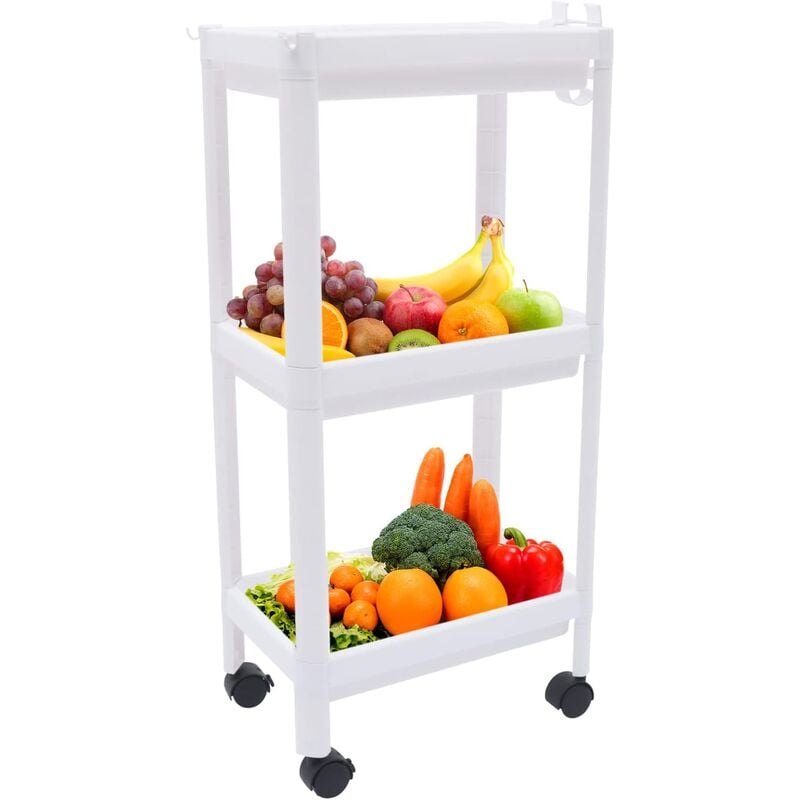 Gojoy - Chariot de rangement de cuisine à 3 niveaux avec roulettes pivotantes à 360° pour cuisine, bureau, salle de bain, 36 x 22,5 x 79,5 cm