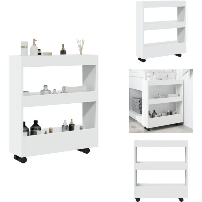 Vidaxl - Chariot de rangement étroit 3 niveaux blanc bois d'ingénierie - Chariot De Rangement Étroit - Chariots De Rangement Étroits - Chariot De
