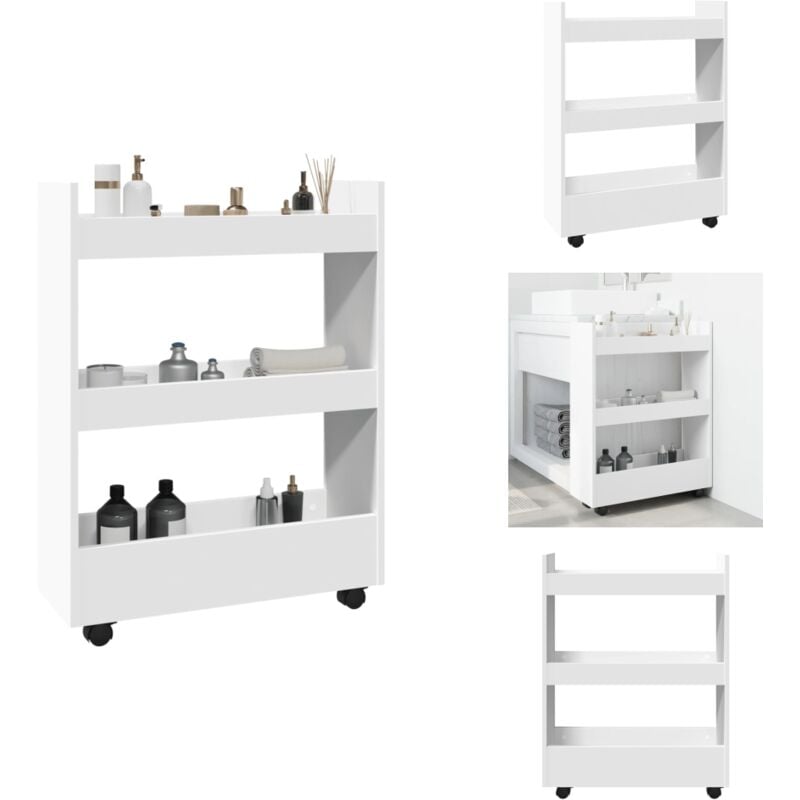 Vidaxl - Chariot de rangement étroit 3 niveaux blanc bois d'ingénierie - Chariot De Rangement Étroit - Chariots De Rangement Étroits - Chariot De