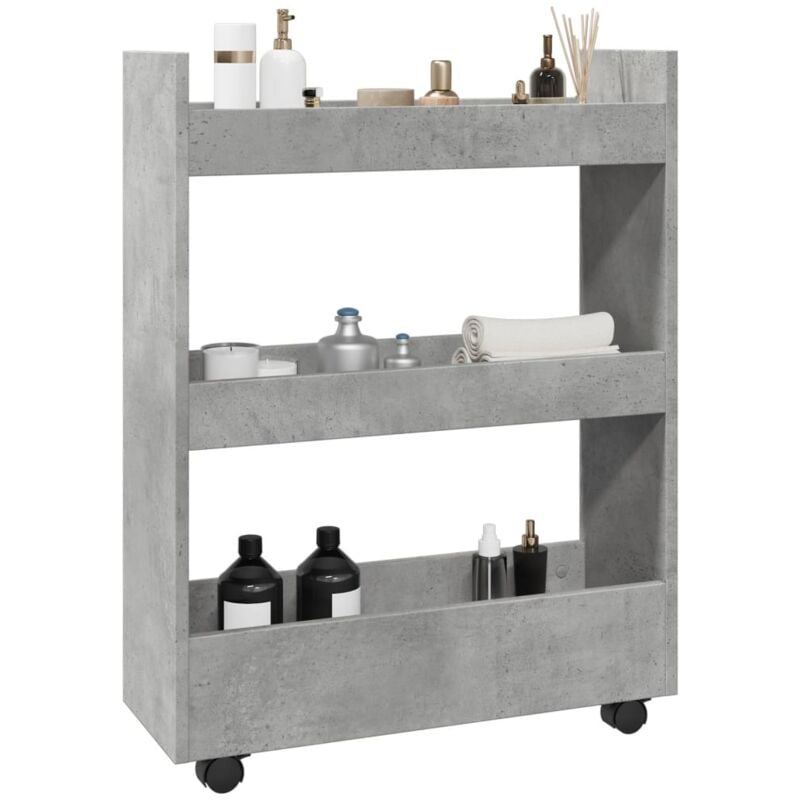 Vidaxl - Chariot de rangement étroit 3 niveaux gris béton