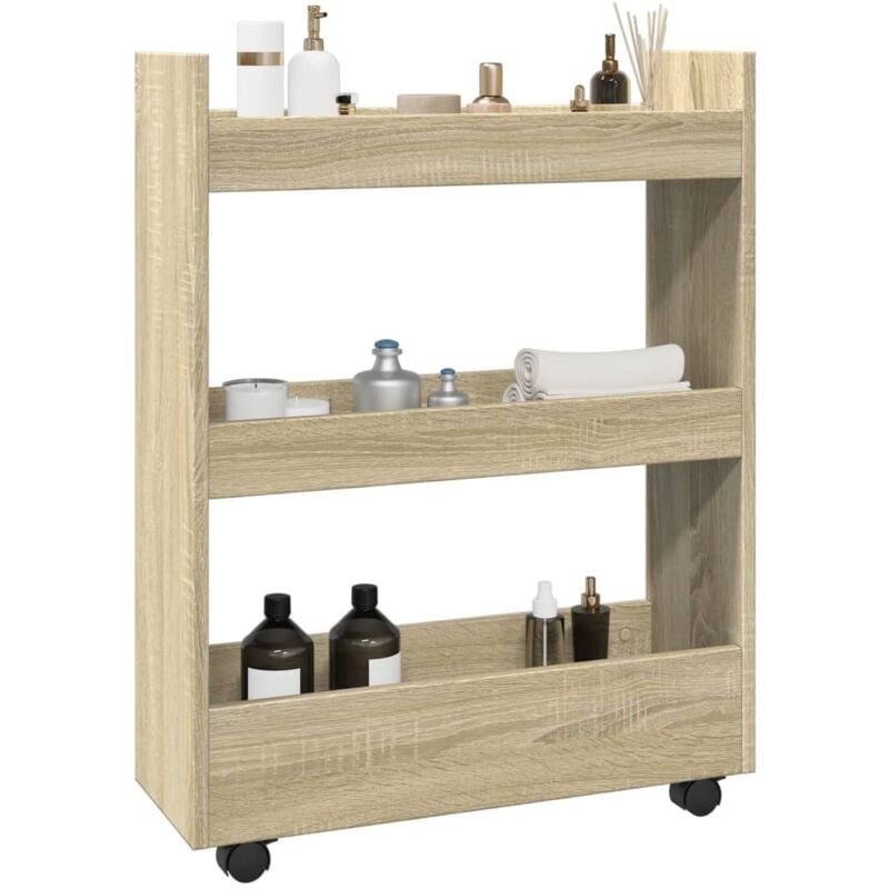 Vidaxl - Chariot de rangement étroit 3 niveaux chêne sonoma