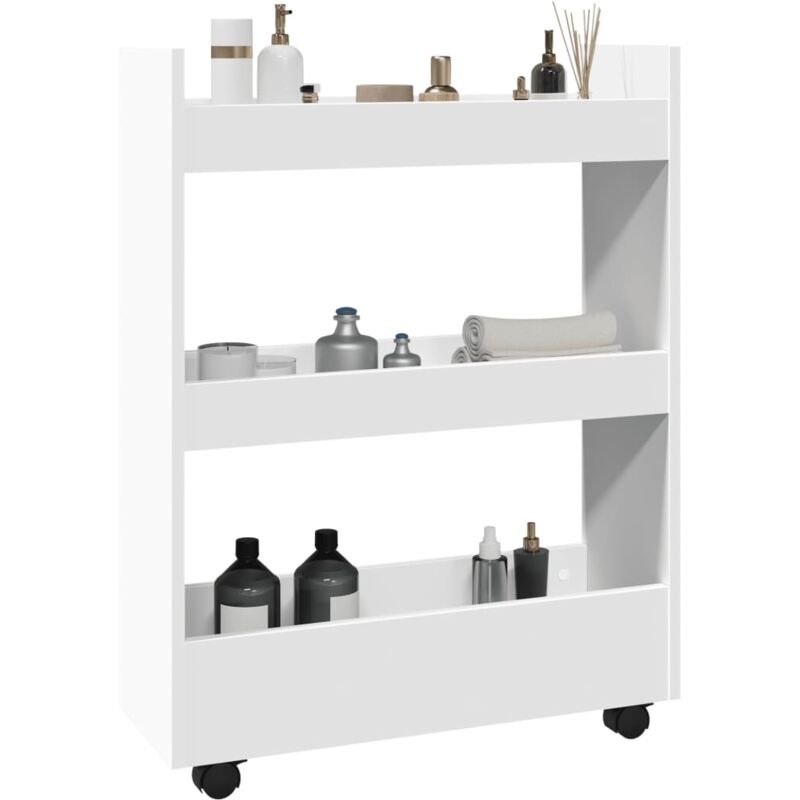 Vidaxl - Chariot de rangement étroit 3 niveaux blanc bois d'ingénierie