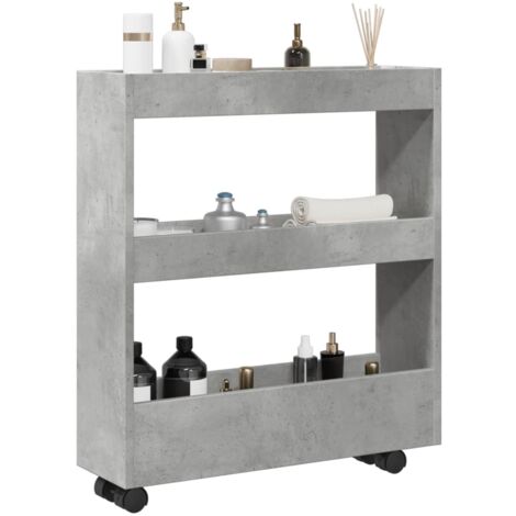 Vidaxl – Chariot de rangement étroit 3 niveaux 60x18x70 cm – Bois d'ingénierie gris béton – Charge 60 kg – 4 roulettes dont 2 avec freins