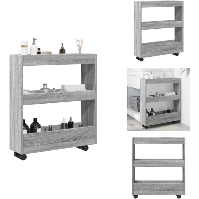 Chariot de rangement étroit 3 niveaux sonoma gris - Chariot De Rangement Étroit - Chariots De Rangement Étroits - Chariot De Rangement Mince