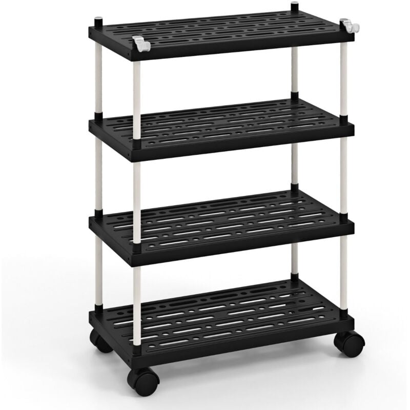 Helloshop26 - Chariot de rangement étroit 4 niveaux desserte à roulettes 2 crochets étagères creuses cuisine bureau salle de bain noir