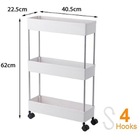 Chariot de rangement étroit et mince à 2/3/4 niveaux, étagère mobile, organiseur de tiroirs coulissants pour cuisine, salle de bain et buanderie - 3 niveaux larges