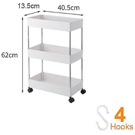 Chariot de rangement étroit et mince à 2/3/4 niveaux, étagère mobile, organiseur de tiroirs coulissants pour cuisine, salle de bain et buanderie - 3 niveaux - Modèle étroit