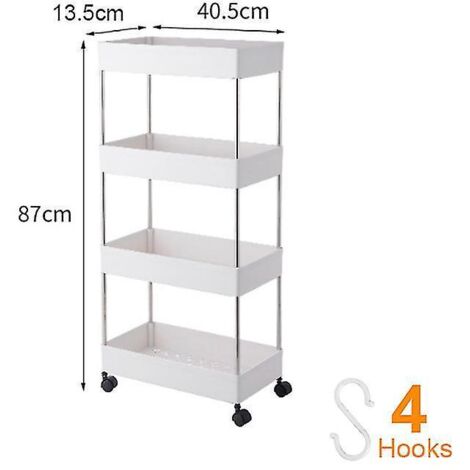 Chariot de rangement étroit et mince à 2/3/4 niveaux, étagère mobile, organiseur de tiroirs coulissants pour cuisine, salle de bain et buanderie - 4 niveaux - Modèle étroit