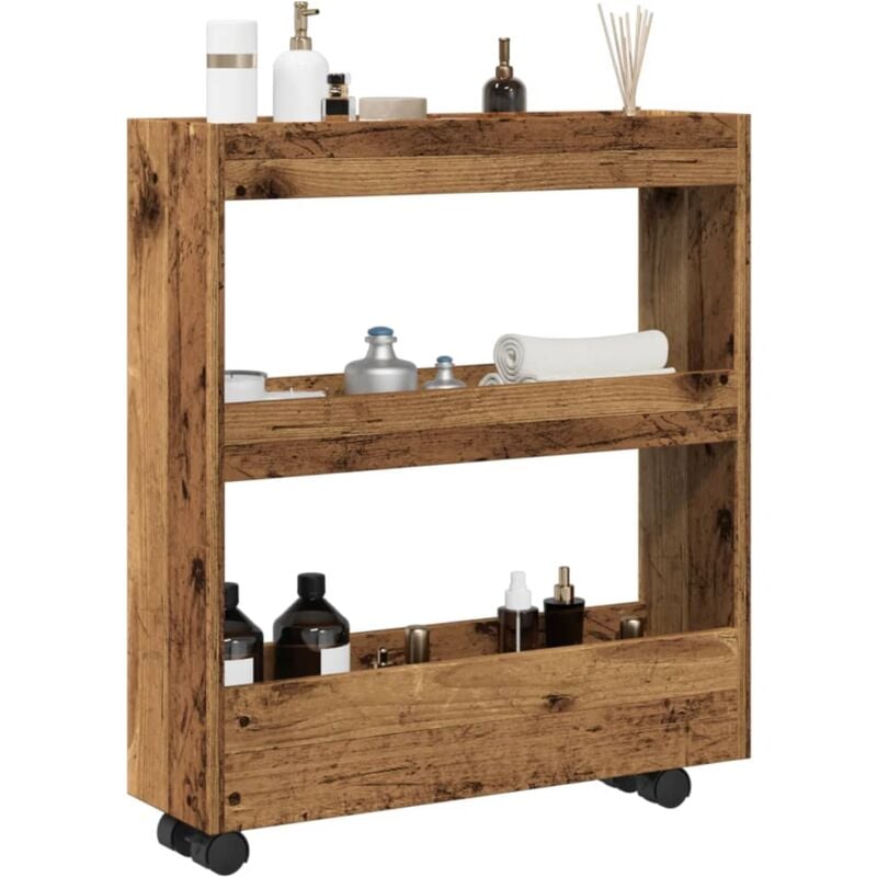 Vidaxl - Chariot de rangement étroit 3 niveaux vieux bois