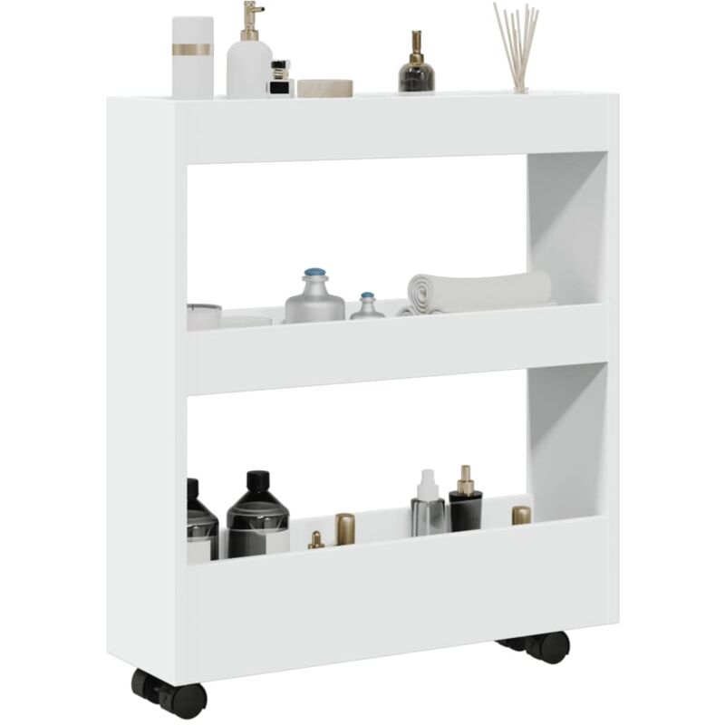 Vidaxl - Chariot de rangement étroit 3 niveaux blanc bois d'ingénierie
