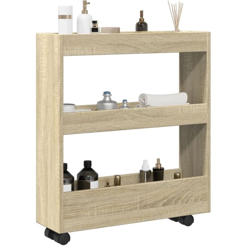 Vidaxl - Chariot de rangement étroit 3 niveaux chêne sonoma
