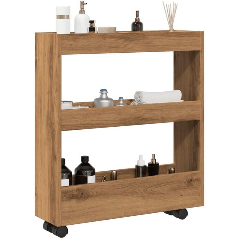 Vidaxl - Chariot de rangement étroit 3 niveaux chêne artisanal