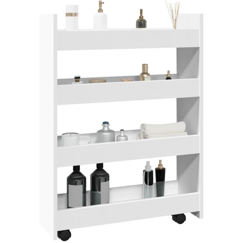 Chariot de rangement étroit 4 niveaux blanc bois d'ingénierie - Vidaxl