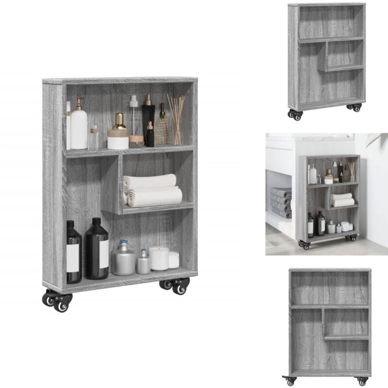 Chariot de rangement étroit sonoma gris bois d'ingénierie - Chariot De Rangement Étroit - Chariots De Rangement Étroits -chariot De Rangement Mince