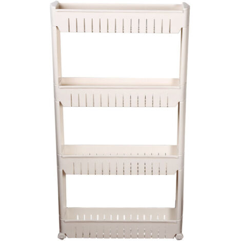 Chariot de Rangement Mince à 4 étagères, Chariot Coulissant  Espaces étroits pour Cuisine, Salle de Bain, Plastique, Blanc