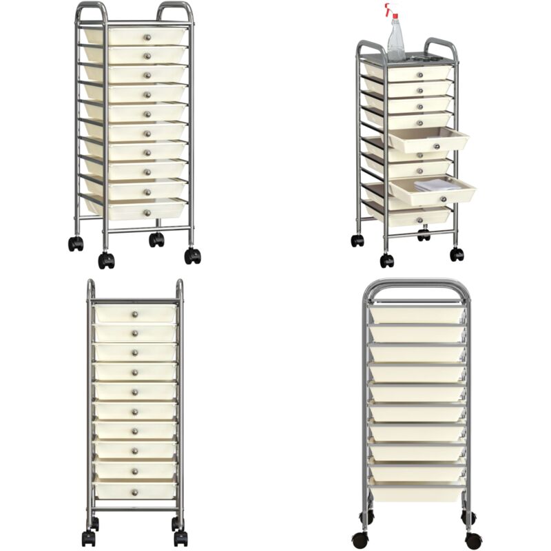 Vidaxl - Chariot de rangement mobile à 10 tiroirs Blanc Plastique - chariot de rangement - chariots de rangement - Home & Living