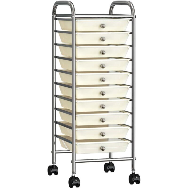 Chariot de rangement mobile à 10 tiroirs Blanc Plastique