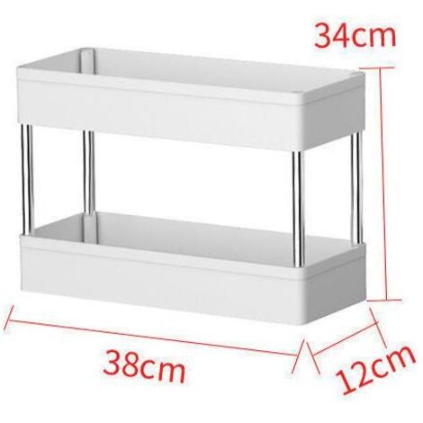 Chariot de Rangement Mobile à 2 Niveaux, Chariot de Stockage, Étagère de Rangement Fine à 2 Niveaux, pour Cuisine Étroites, Salle de Bain, sans roues(38x12x34cm)